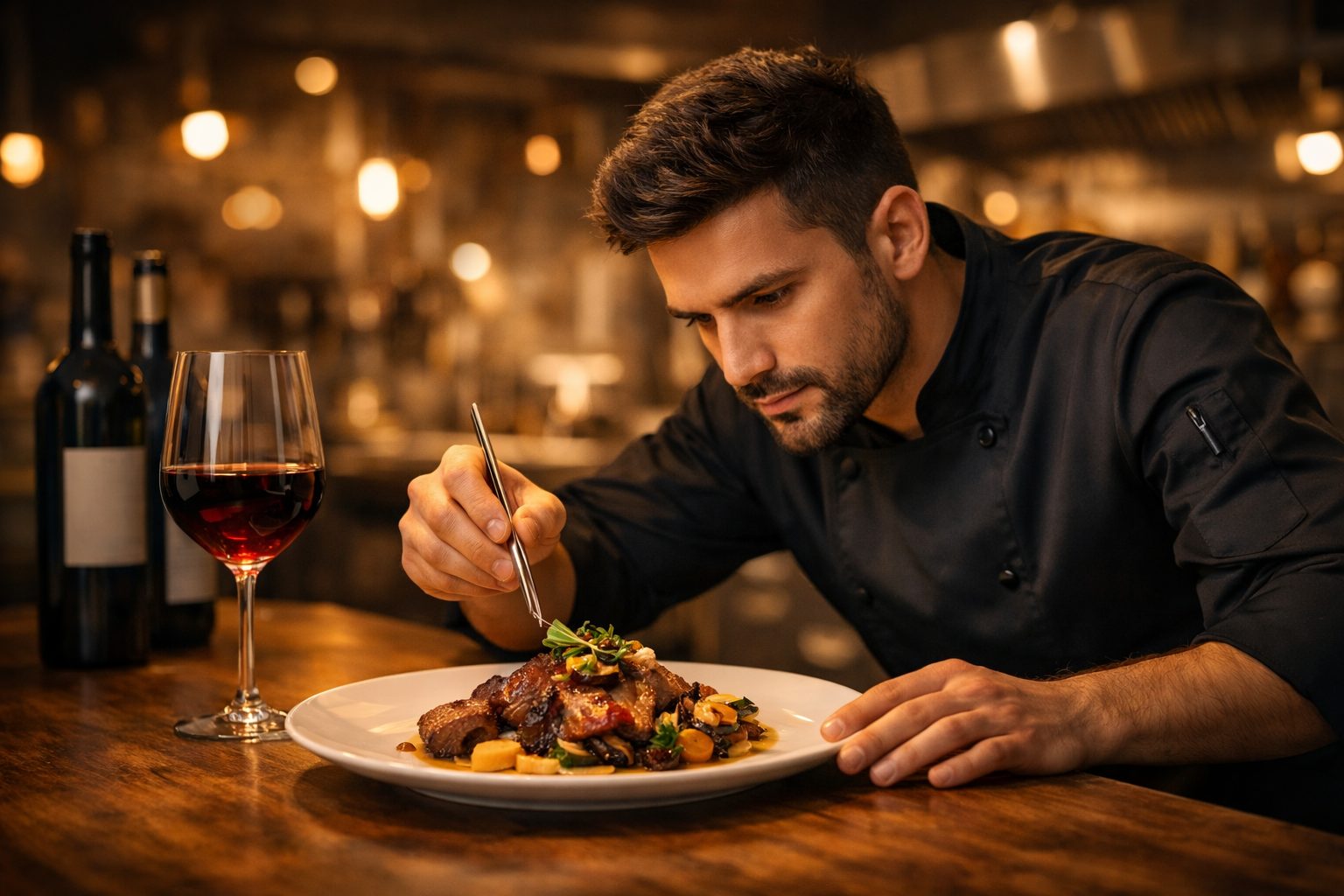 Chef emplatando un plato con precisi&oacute;n